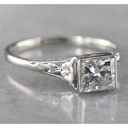 1 Carat Princess Solitaire Real Diamond Ring Tapered Style White Gold