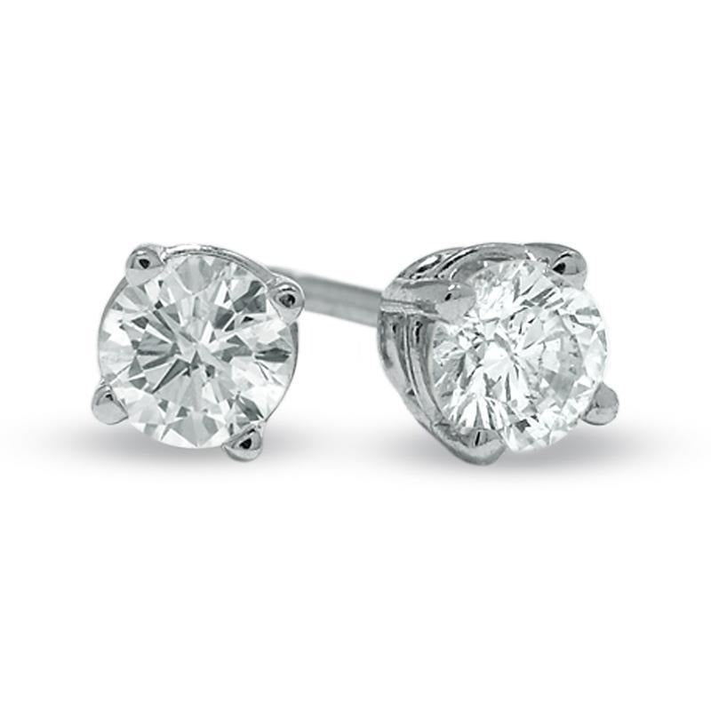 1 Carat Prong Set Solitaire Round Real Diamond Stud Earrings - Stud Earrings-harrychadent.ca
