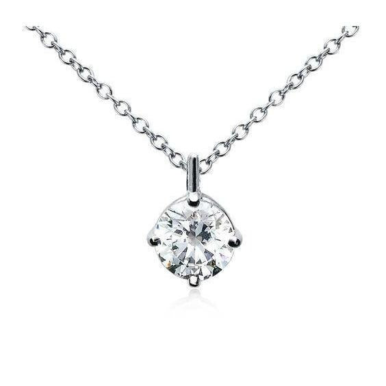 1 Carat Prong Solitaire Round Real Diamond Necklace Pendant White Gold 14K - Pendant-harrychadent.ca