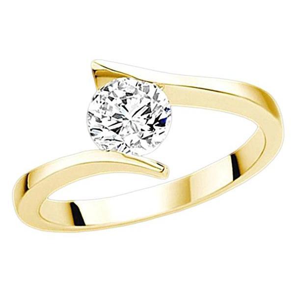 1 Carat Round Genuine Diamond Solitaire Tension Style Yellow Gold Ring