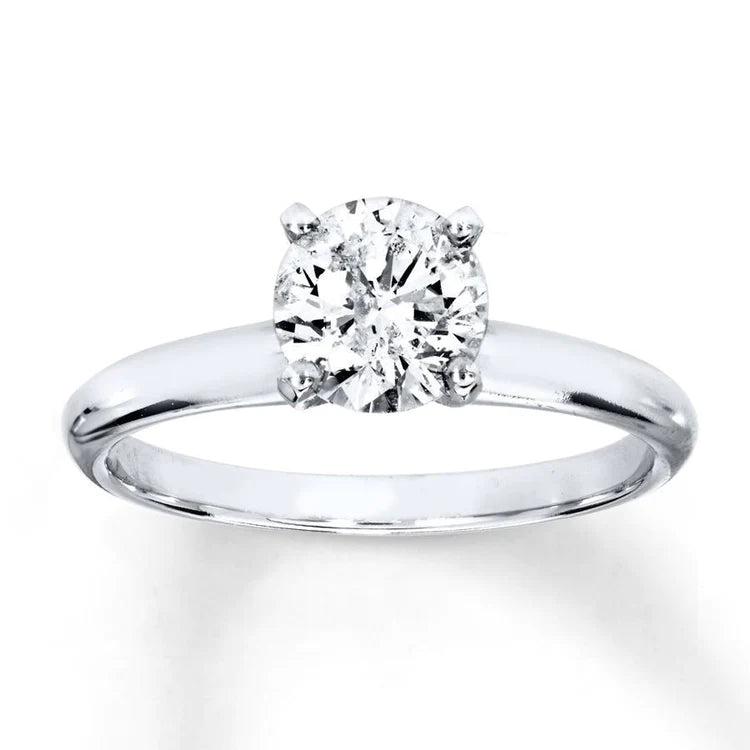 1 Carat Round Solitaire Natural Diamond Engagement Ring 14K White Gold