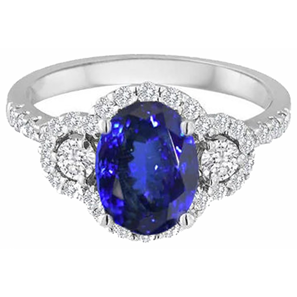 natural round tanzanite 2.10ct ring on white background