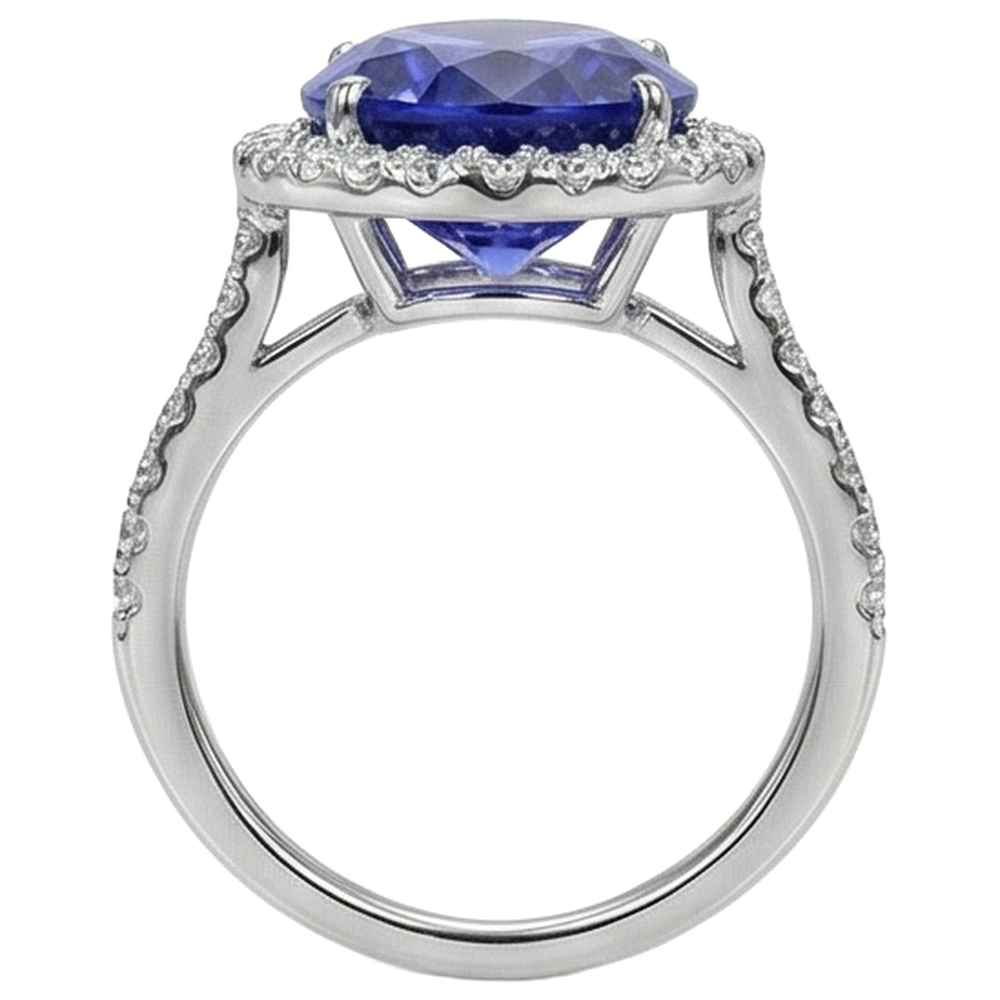 2.15 Ct Oval Cut Blue Tanzanite With Natural Earth Mined Diamond Ring Gold Fine Jewelry