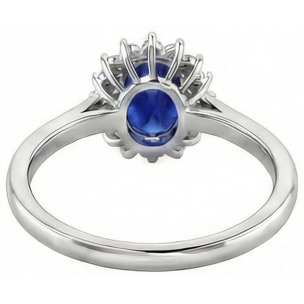 2.50 Carats Blue Oval Cut Sapphire And Natural Earth Mined Diamond ( Not Lab Grown ) Ring White Gold 14K