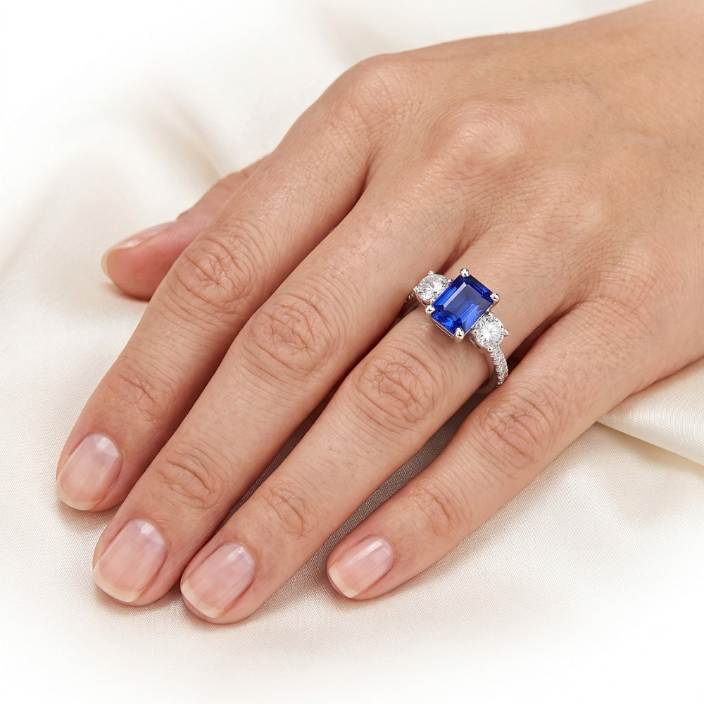 2.50 Carats Natural Earth Mined Diamond ( Not Lab Grown ) Wedding Ring Radiant Shape Sapphire With Accents