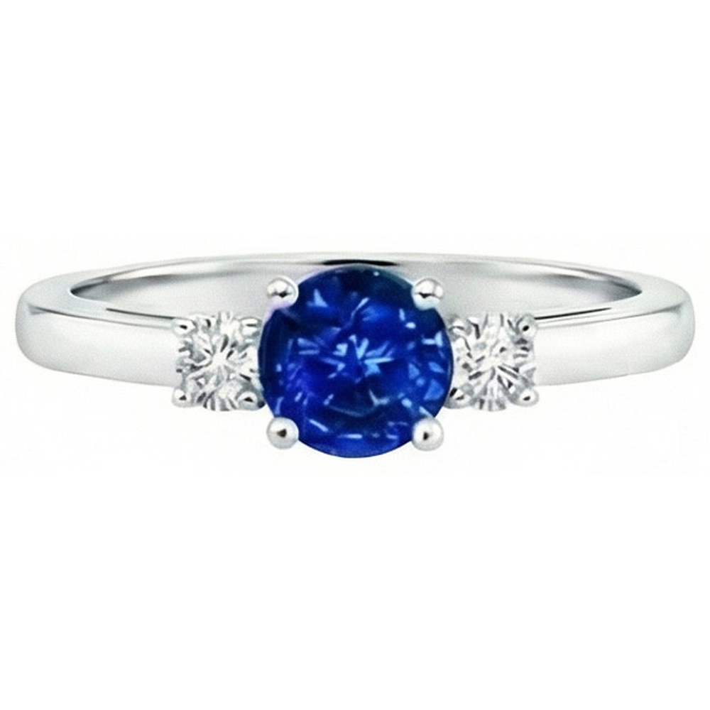 2.70 Ct Blue Sapphire And Natural Earth Mined Diamond ( Not Lab Grown ) s Three Stone Ring Gold 14K