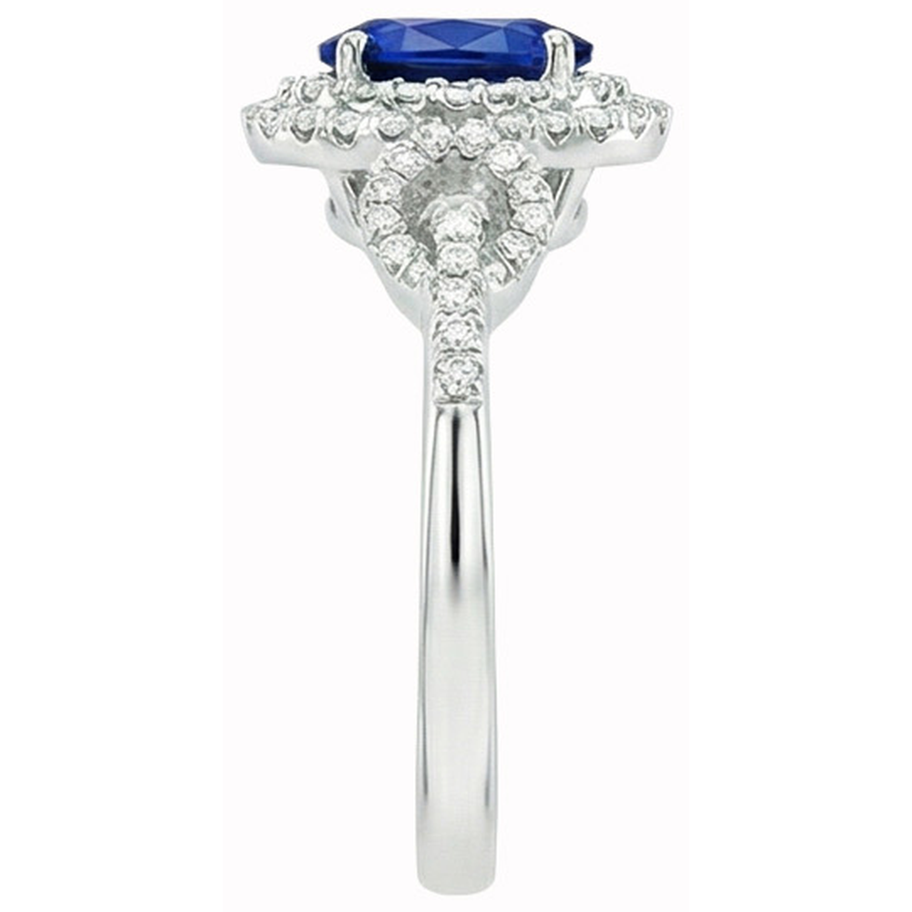 2.75 Carats White Gold Oval Ceylon Sapphire With Round Natural Earth Mined Diamond Ring