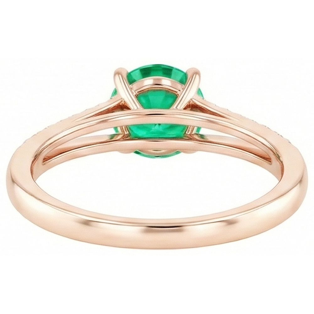 2.85 Ct Round Cut Green Emerald With Natural Earth Mined Diamond ( Not Lab Grown ) 14K Rose Gold