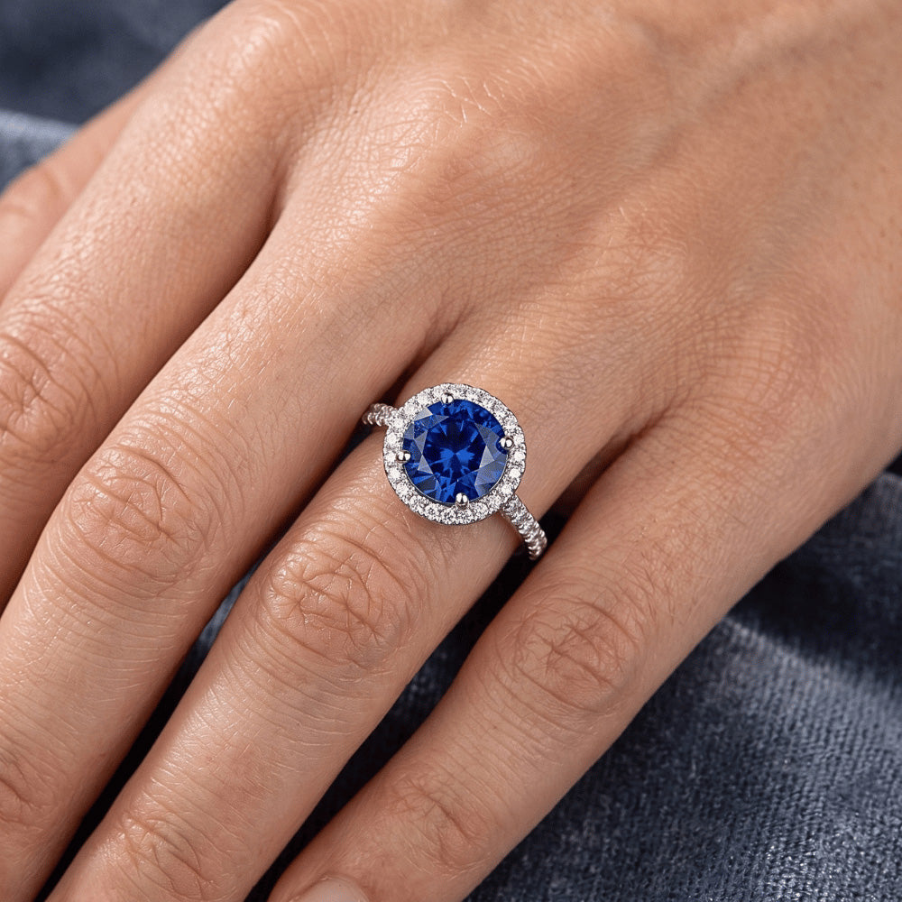 2.87 Carats Round Sapphire GIA CERTIFIED Diamond Ring Jewelry