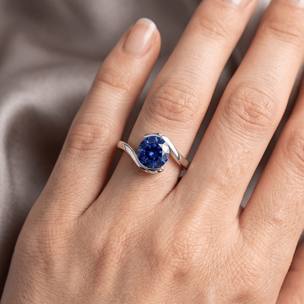 2 Carats Solitaire Ring Ceylon Sapphire Tension Style Gold Jewelry
