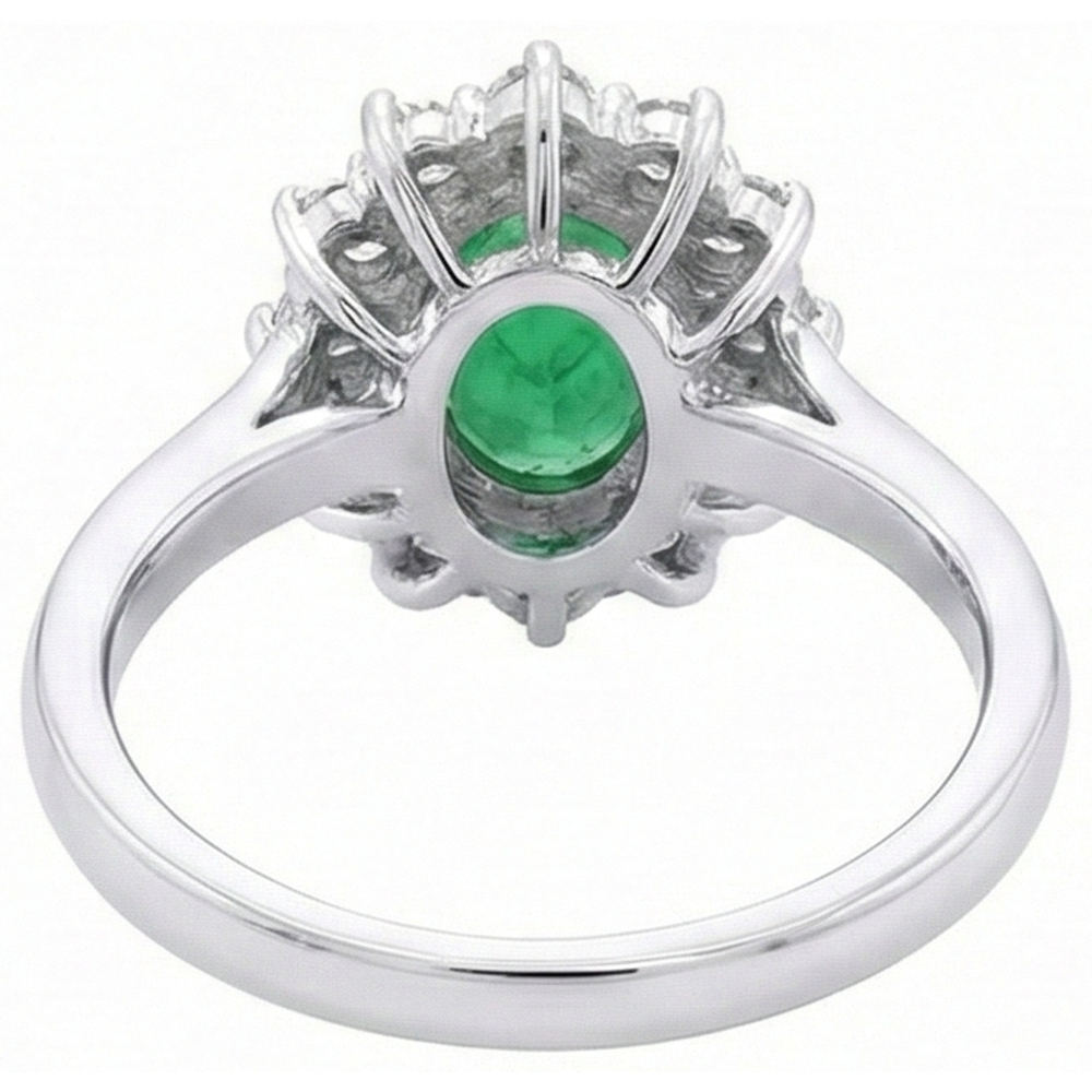 2 Ct Oval Shaped Green Emerald And Natural Earth Mined Diamond Wedding Ring White Gold 14K