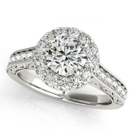 2.00 Carats Round Antique Style Halo Genuine Diamonds Ring White Gold 14K