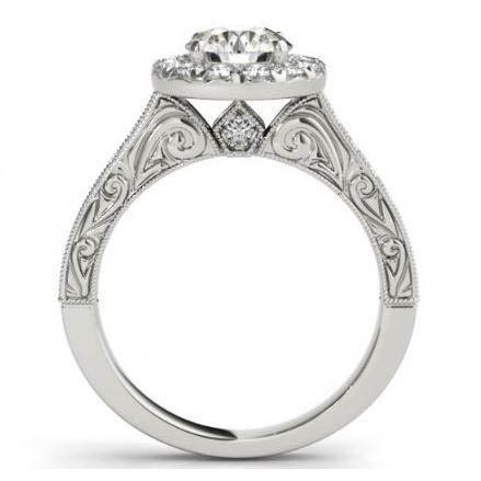 2.00 Carats Round Antique Style Halo Genuine Diamonds Ring White Gold 14K