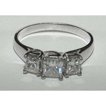 2.01 Carat Princess Cut Genuine Diamond Engagement Ring Three Stone