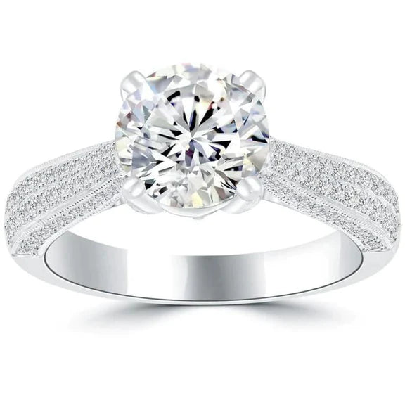 2.10 Carats Solitaire With Accent Natural Diamonds Engagement Ring Gold 14K