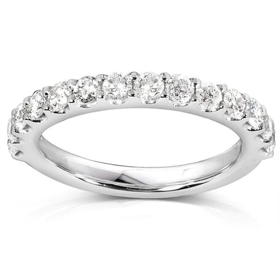2.10 Ct Round Natural Diamond Half Eternity Wedding Band 14K White Gold