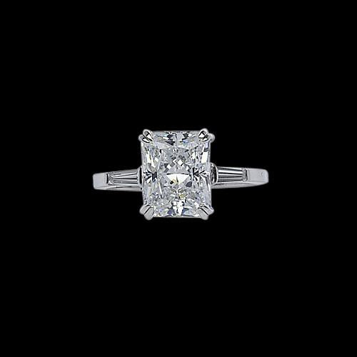 2.11 Carat Radiant & Baguette Genuine Diamonds Three Stone Engagement Ring