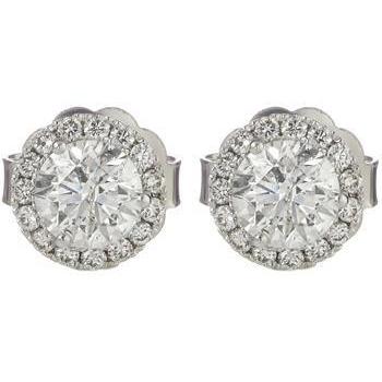 2.1 Ct Round Cut Halo Genuine Diamond Stud Earring 14K White Gold