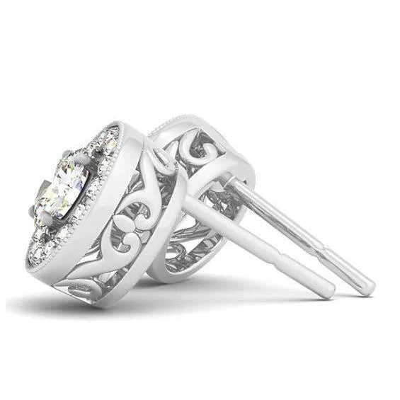 2.20 Carats Round Real Diamonds Studs Halo Earrings