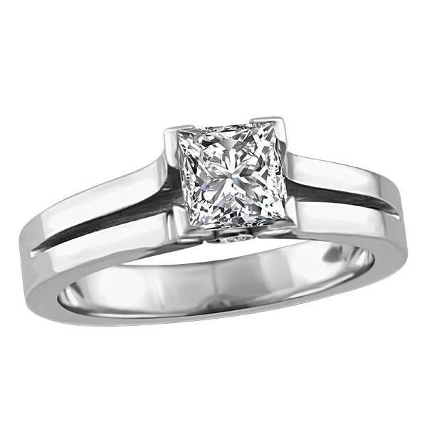 2.20 Ct Real Princess And Round Cut Diamond Wedding Ring 14K White Gold