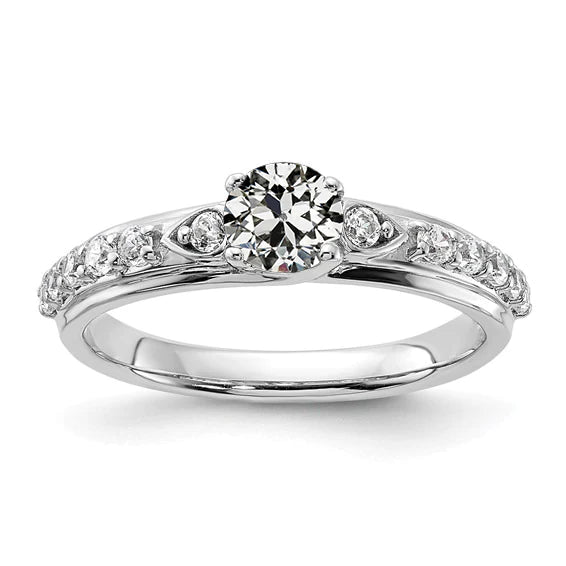 2.25 Carats Round Old Miner Real Diamond Wedding Ring With Accents