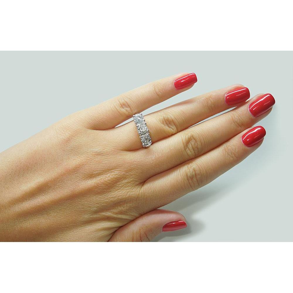 2.25 Ct. Round Real Diamond Three Stone Lucida Style Ring White Gold New