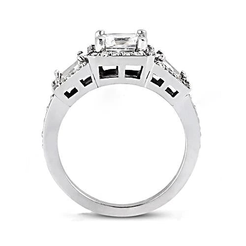 2.25 Ct. Three Stone Real Diamond Princess Cut Engagement Ring
