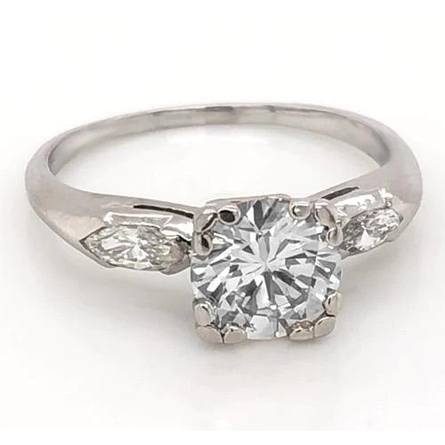 2.30 Carats Round & Marquise Natural Diamond 3 Stone Ring White Gold 14K