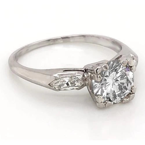 2.30 Carats Round & Marquise Natural Diamond 3 Stone Ring White Gold 14K