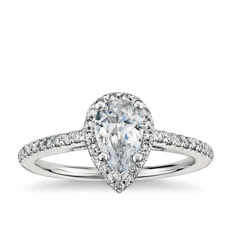 2.43 Carats Pear & Round Halo Real Diamond Engagement Ring White Gold 14K