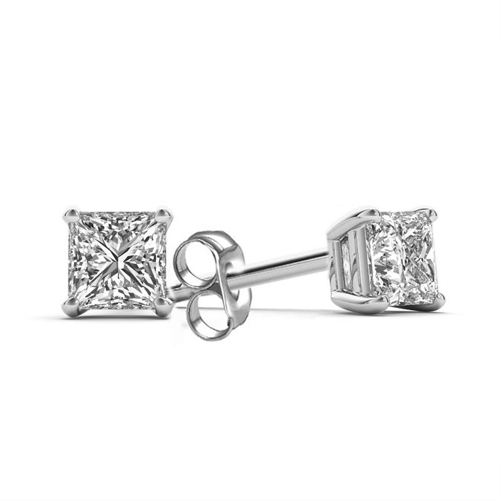 2.50 Carats Natural Earth Mined Diamond Stud Earrings Princess Cut White Gold 14K