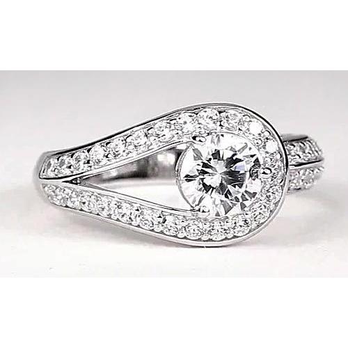 2.50 Carats Round Real Diamond Ring Unique Shank Style White Gold 14K