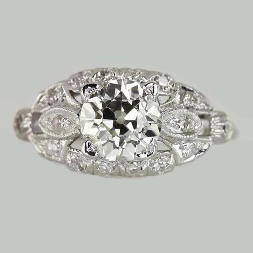 2.50 Carats Solitaire Ring Old Cut Genuine Diamond With Accents Vintage Style