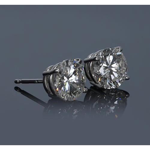 White Gold 14K Prong Round Genuine Diamond Stud Earring F Vs1