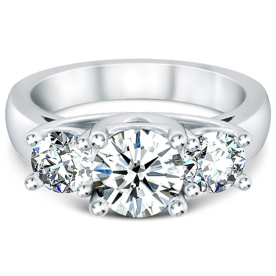 2.50 Ct Round Three Stone Real Diamond Ring New White Gold 14K - Three Stone Ring-harrychadent.ca
