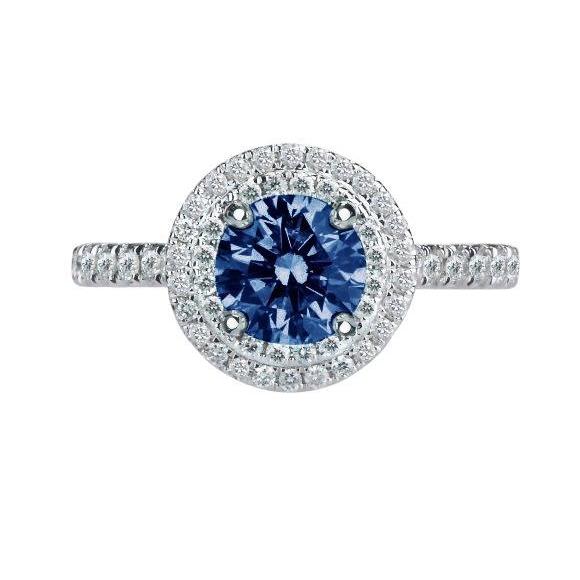 2.51 Carats Round Blue & White Real Diamonds Wedding Ring Gemstone