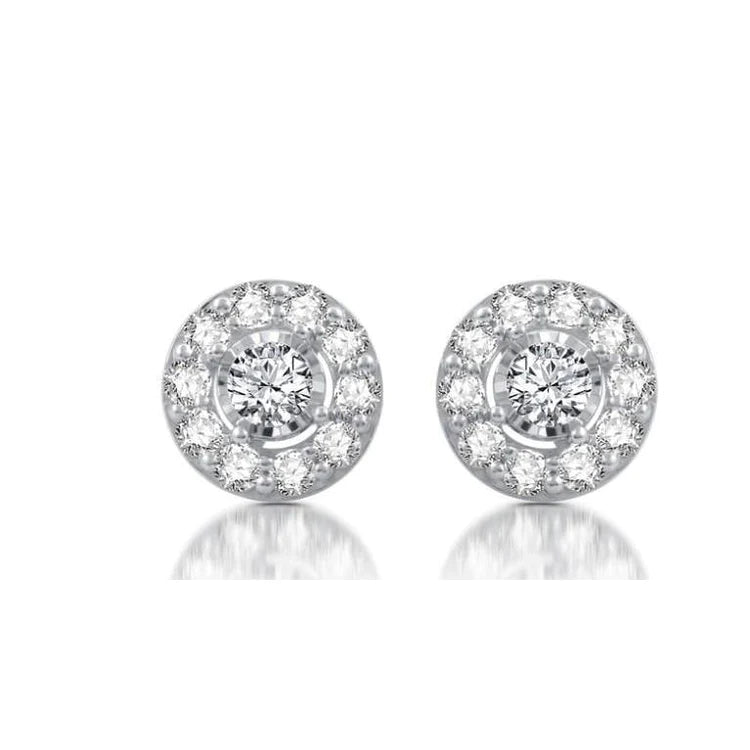 2.6 Ct Prong Set Round Cut Halo Genuine Diamond Stud Earring 14K White Gold
