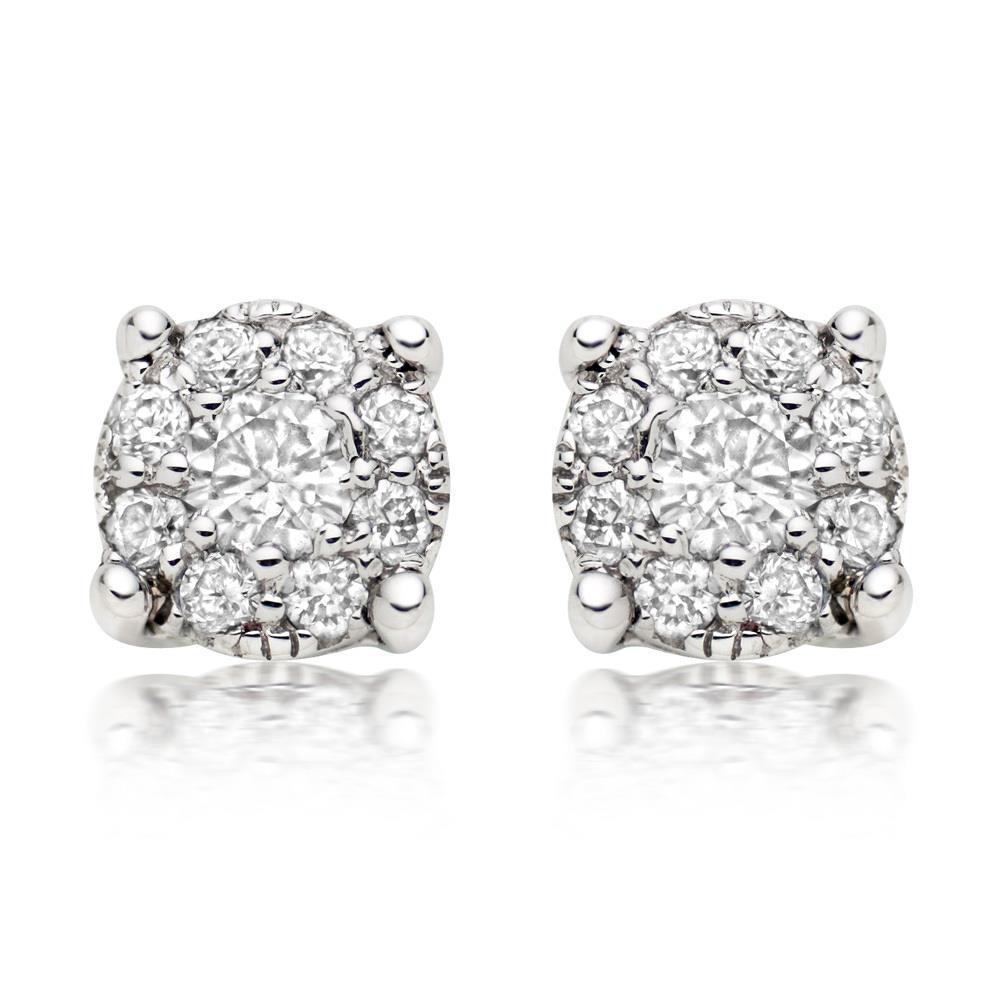 2.6 Ct Round Cut Genuine Diamond Halo Women Studs Earring 14K White Gold