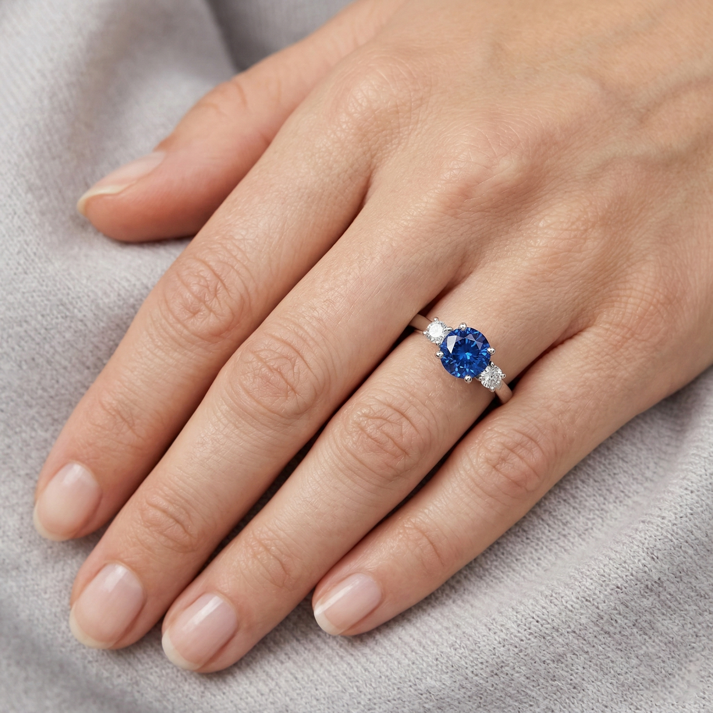 2.70 Ct Blue Sapphire And Natural Earth Mined Diamond ( Not Lab Grown ) s Three Stone Ring Gold 14K