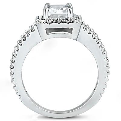 2.71 Ct. Emerald Real Diamond Halo Engagement Ring Split Shank Prong Setting White Gold 14K