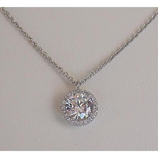 2.72 Carats Sparkling Round Cut Genuine Diamonds Pendant Necklace White Gold 14K
