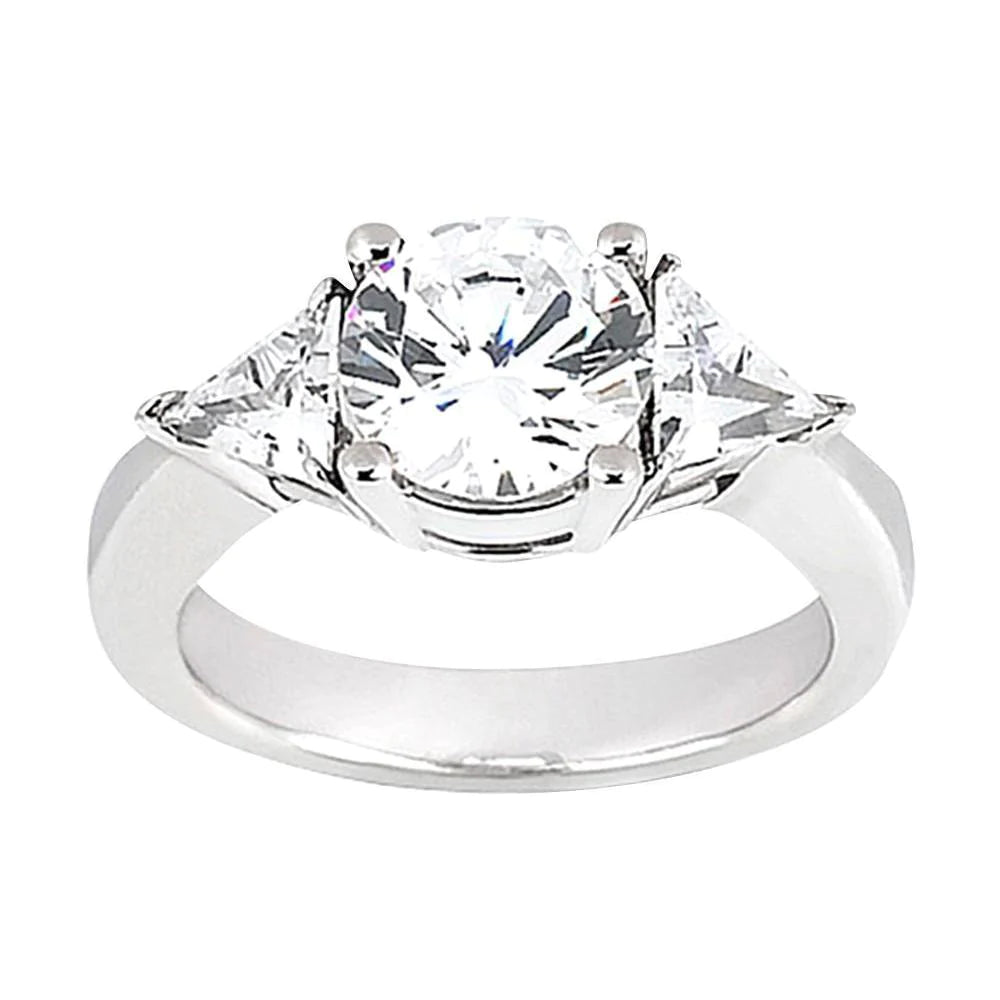2.75 Carat Round & Trilliant Three Stone Real Diamond Ring White Gold