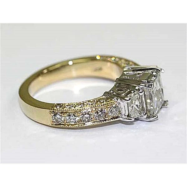 2.75 Carat Three Stone Real Diamond Ring With Accents Two Tone 14K