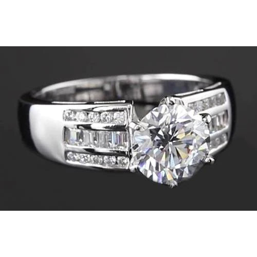 2.75 Carats Round Genuine Diamond Thick Shank Engagement
