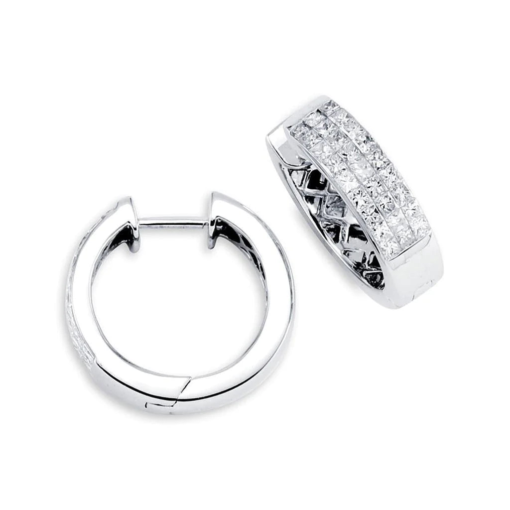 2.7 Ct Princess Cut Real Diamond Women Hoop Earrings