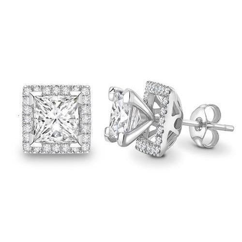 2.80 Carats Prong Set Real Diamonds Halo Ladies Studs Earrings Gold 14K - Halo Stud Earrings-harrychadent.ca