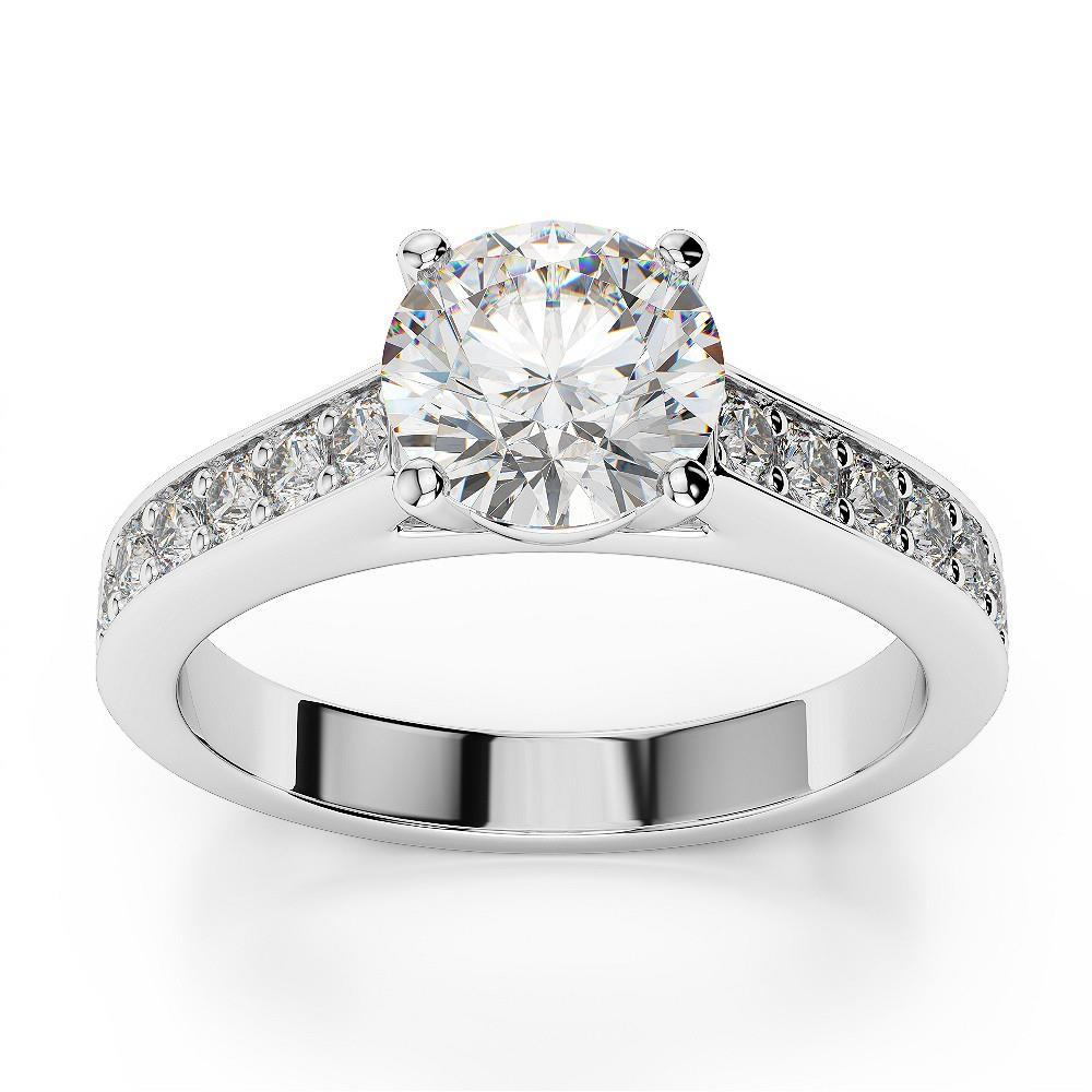 2.80 Carats Round Prong Set Real Diamond Accented Ring White Gold 14K