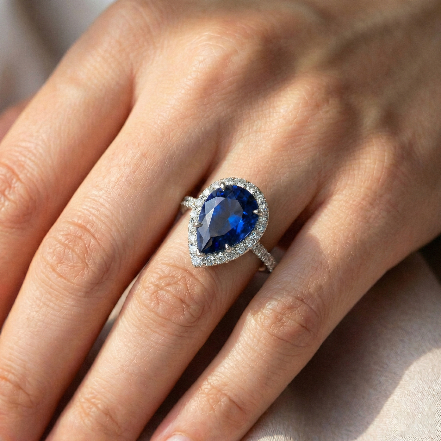 2.88 Carats Pear Cut Sri Lanka Blue Sapphire Natural Earth Mined Diamond ( Not Lab Grown ) Anniversary Ring