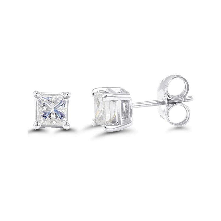 2.8 Ct Princess Cut Real Diamond Stud Earring 14K White Gold