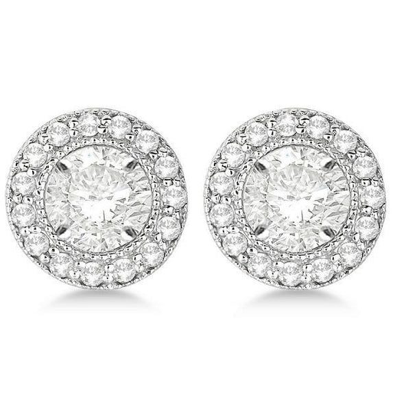 2.90 Carats Round Natural Diamond Jacket Women Earring White Gold 14k Studs